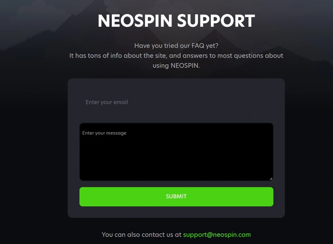 Neospin Casino email support contact form